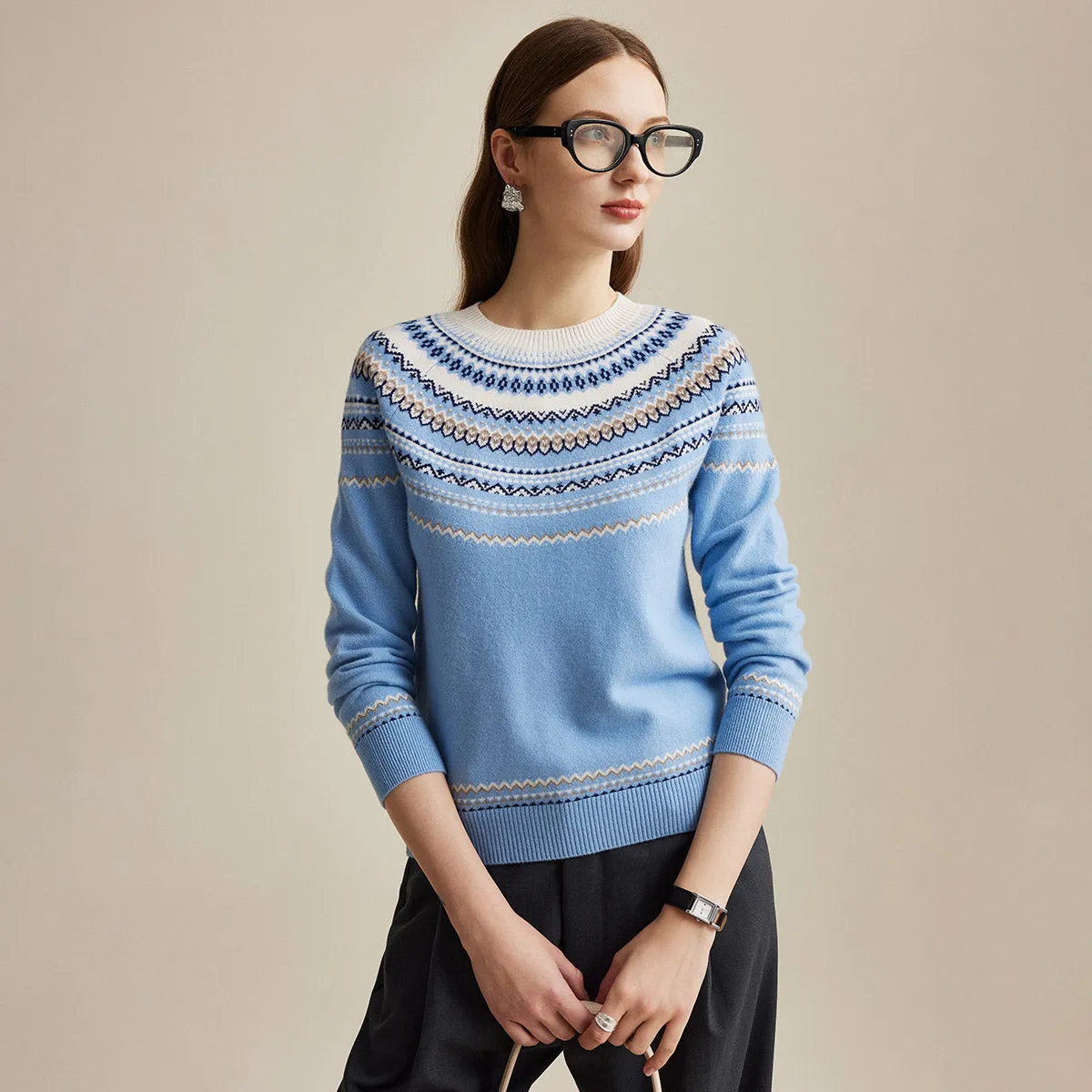 100% Wool Elegant Nordic Knit Sweater