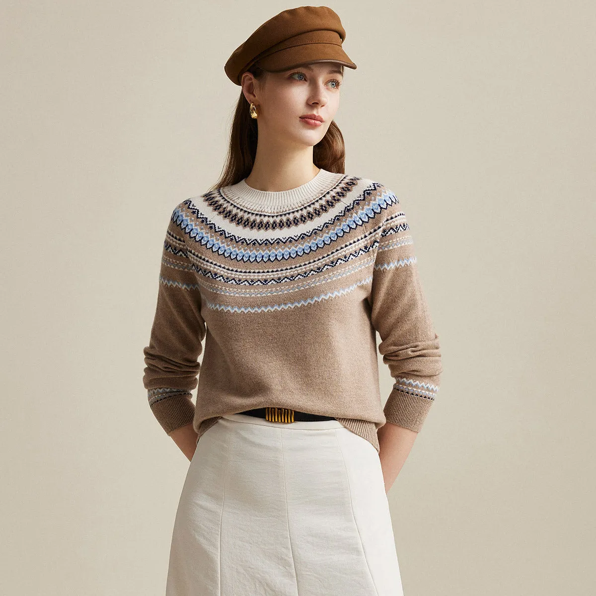 100% Wool Elegant Nordic Knit Sweater