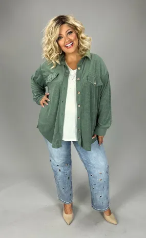 17 OT {Promise Of Fall} Olive Button Up Shacket w/ Pockets PLUS SIZE XL 2X 3X