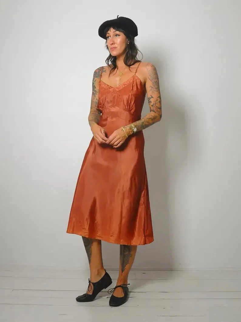 1950's Terracotta Bias Slip Dress