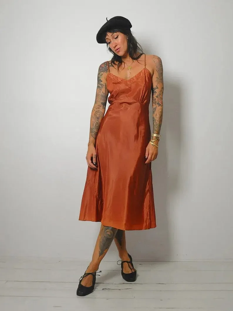 1950's Terracotta Bias Slip Dress