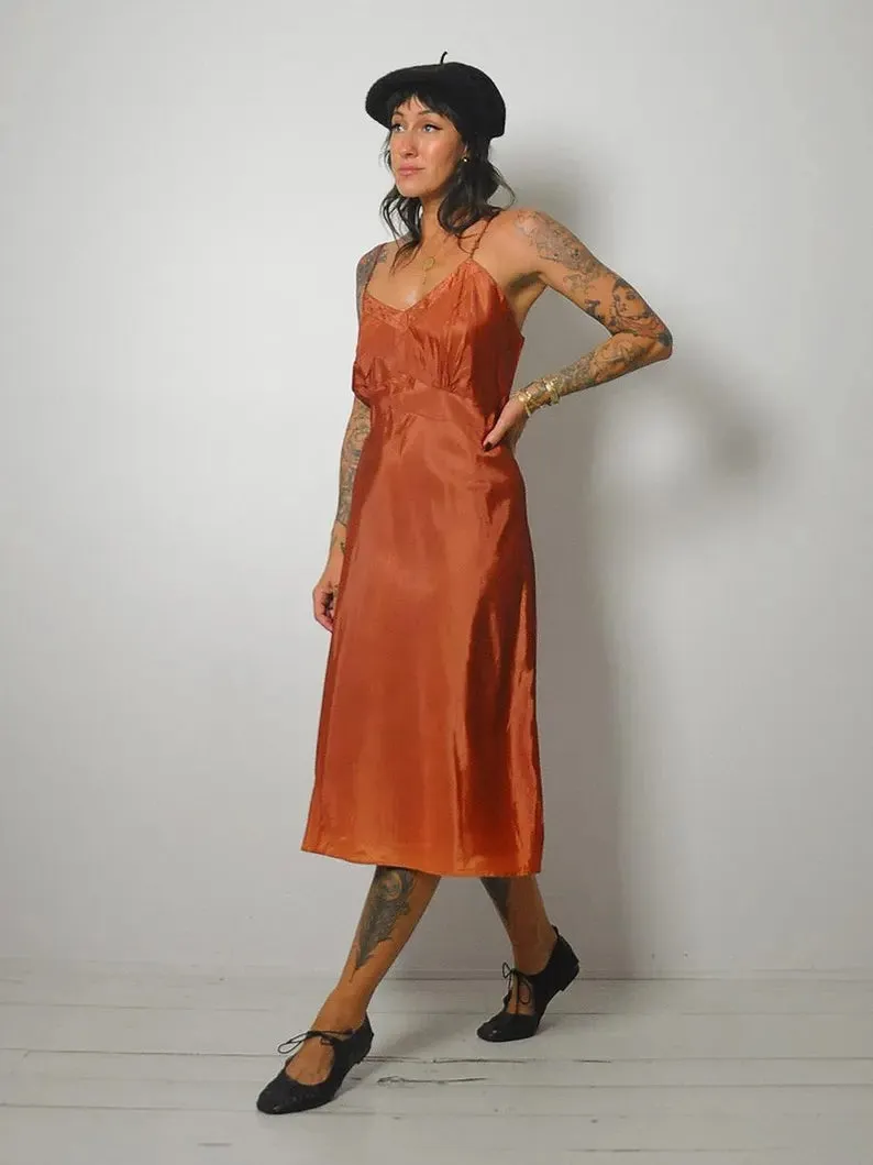 1950's Terracotta Bias Slip Dress