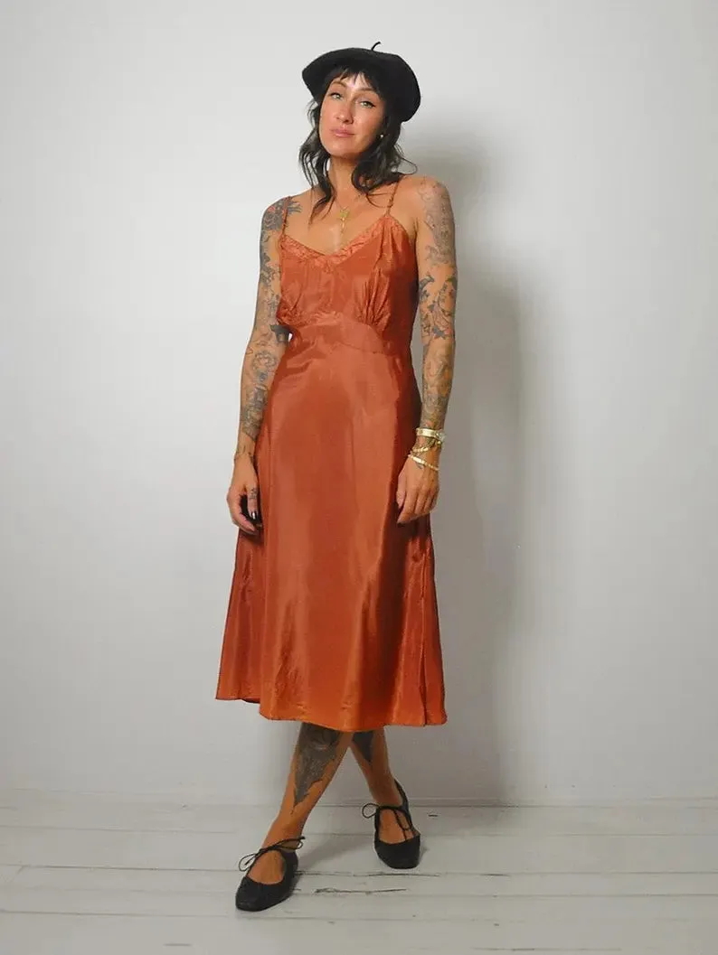 1950's Terracotta Bias Slip Dress