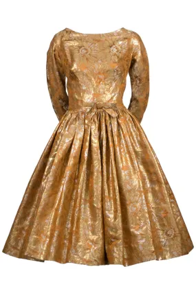 1950s William Pearson Designer Gold Vintage Dress