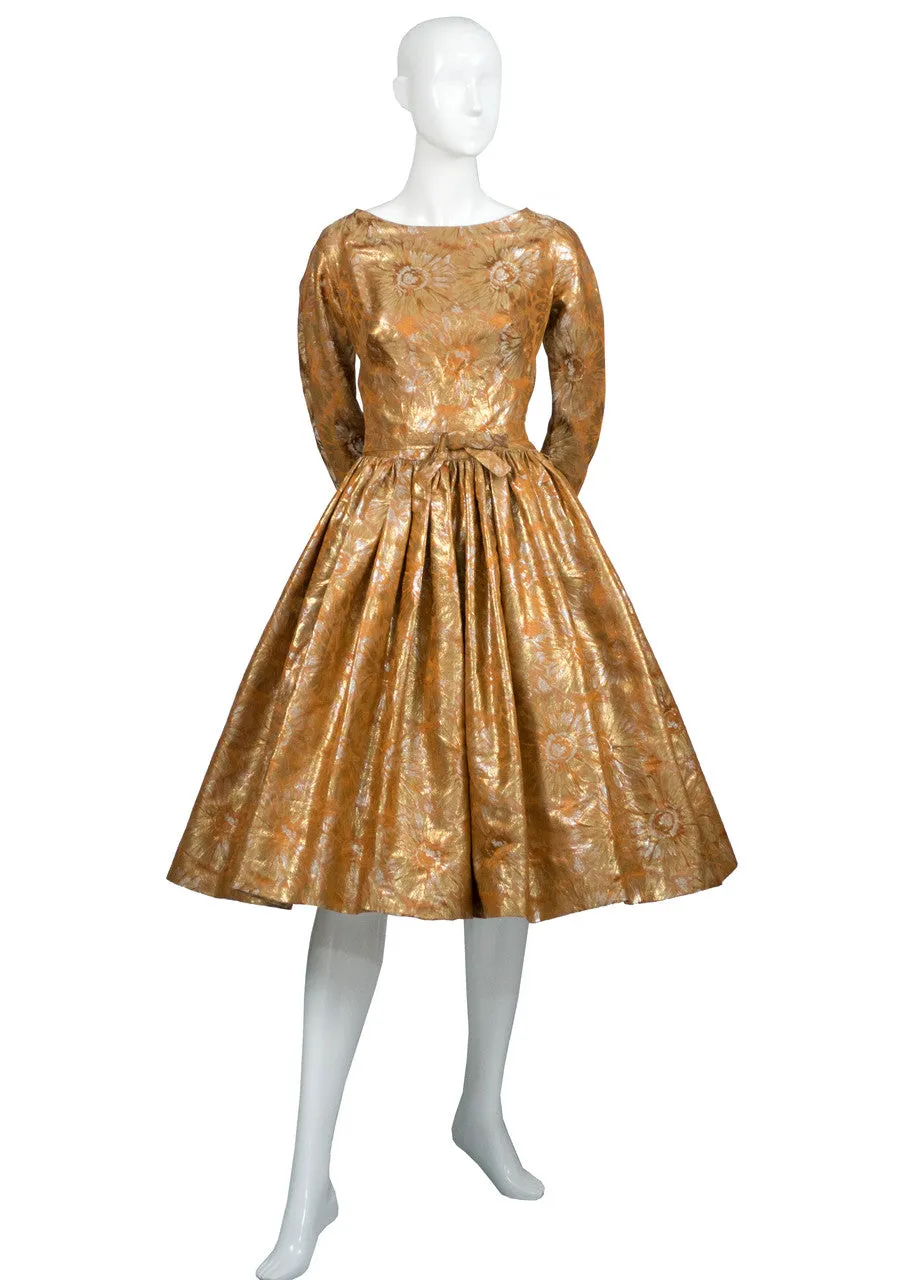 1950s William Pearson Designer Gold Vintage Dress