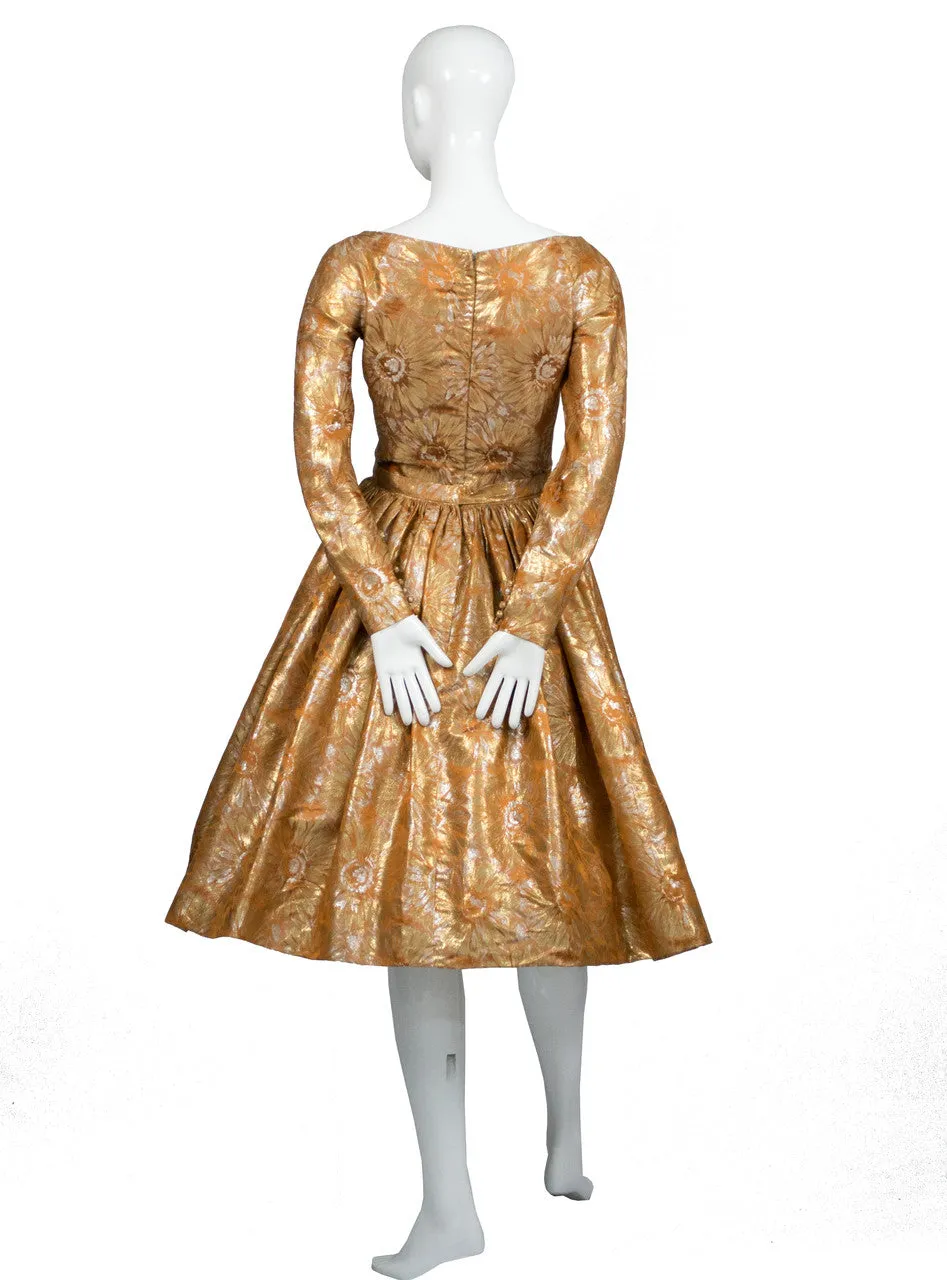 1950s William Pearson Designer Gold Vintage Dress