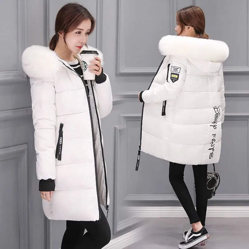 2024 cotton-padded clothes women's medium and long slim and thin cotton-padded clothes jacket large size large fur collar thickened large size cotton-padded jacket tide wholesale