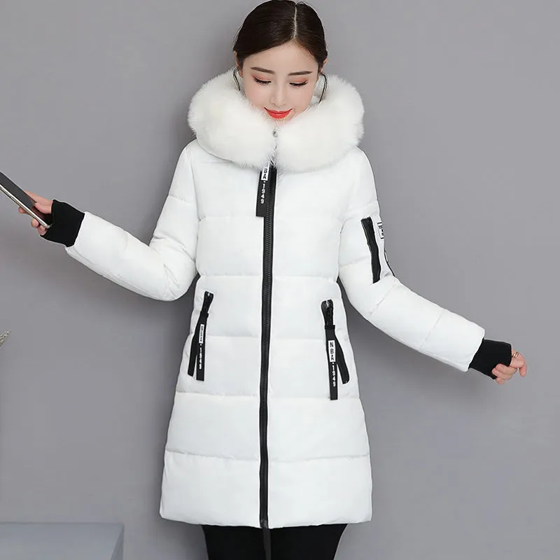 2024 cotton-padded clothes women's medium and long slim and thin cotton-padded clothes jacket large size large fur collar thickened large size cotton-padded jacket tide wholesale