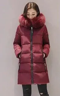 2024 cotton-padded clothes women's medium and long slim and thin cotton-padded clothes jacket large size large fur collar thickened large size cotton-padded jacket tide wholesale