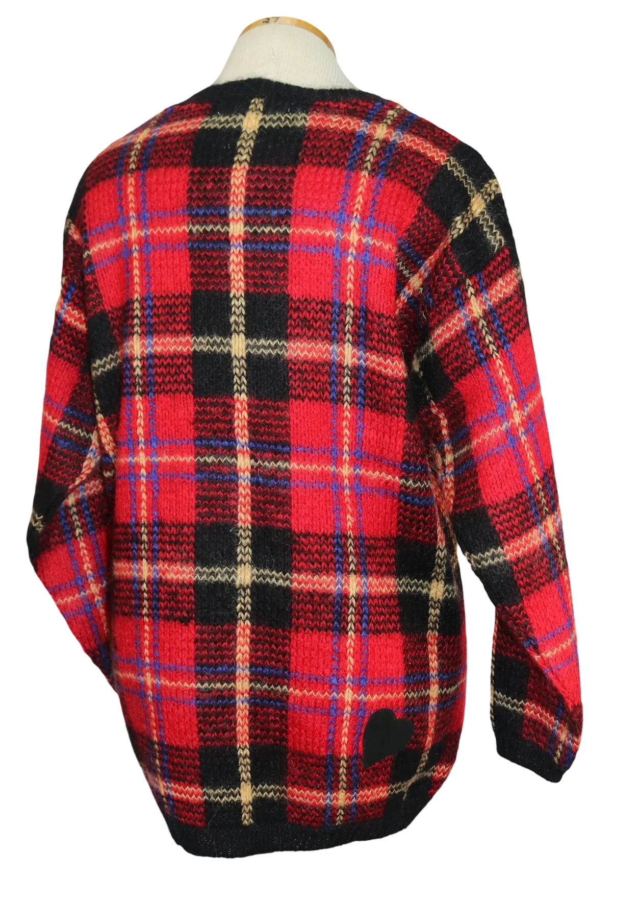 80s Karen Scott Red.Blk/Yllw Plaid Tunic Sweater       S