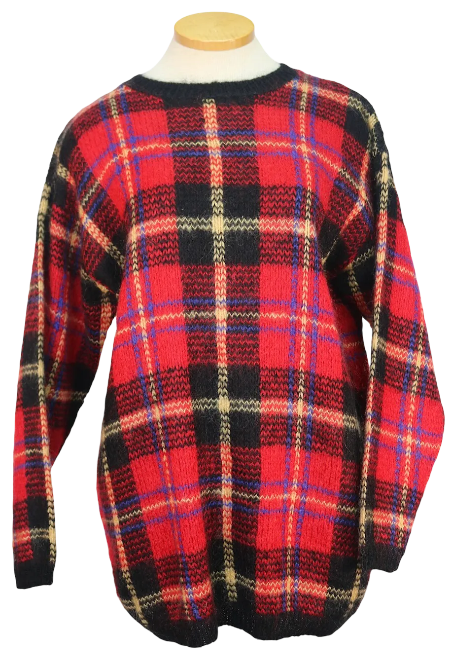 80s Karen Scott Red.Blk/Yllw Plaid Tunic Sweater       S