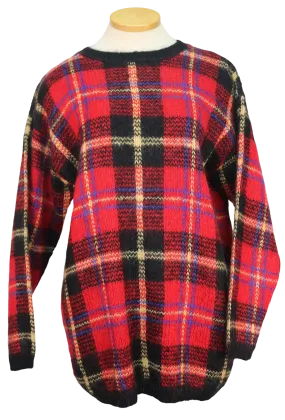 80s Karen Scott Red.Blk/Yllw Plaid Tunic Sweater       S