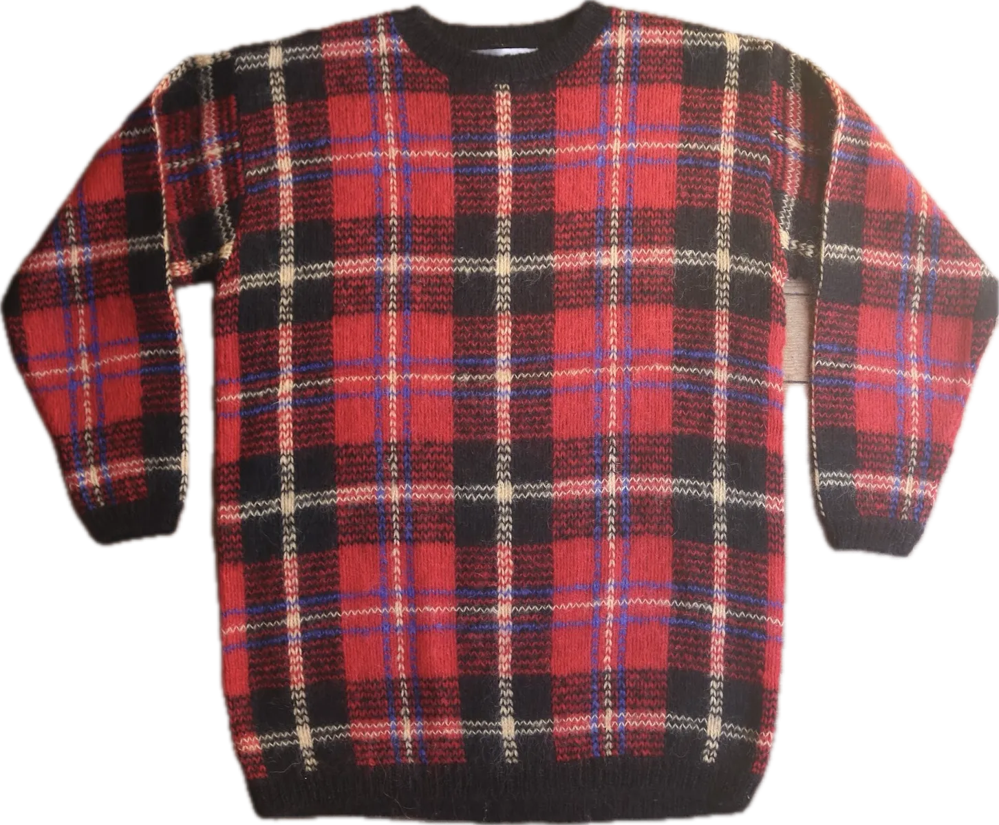 80s Karen Scott Red.Blk/Yllw Plaid Tunic Sweater       S