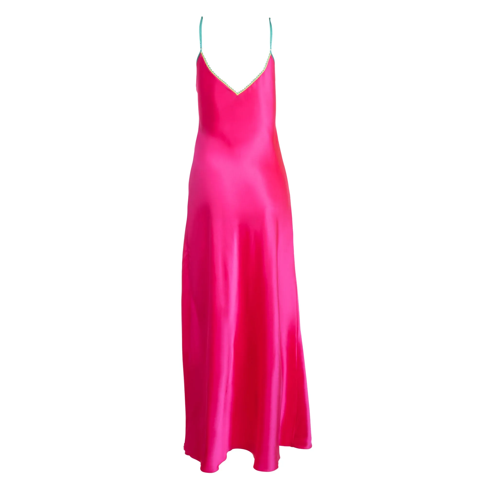 Acid Pink Lace-Trim Maxi Slip Dress