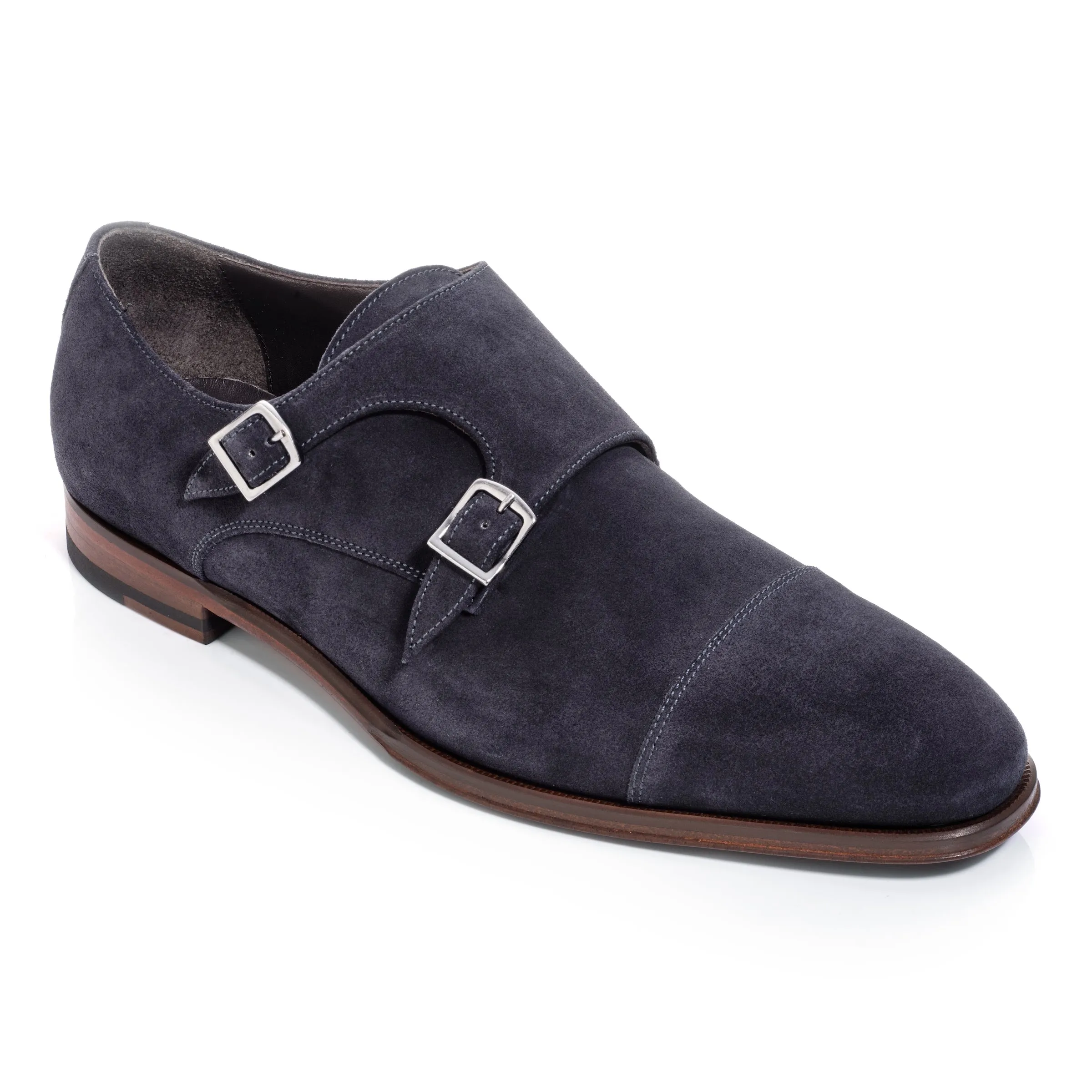 Addison Navy Blue Suede Double Buckle Monkstrap