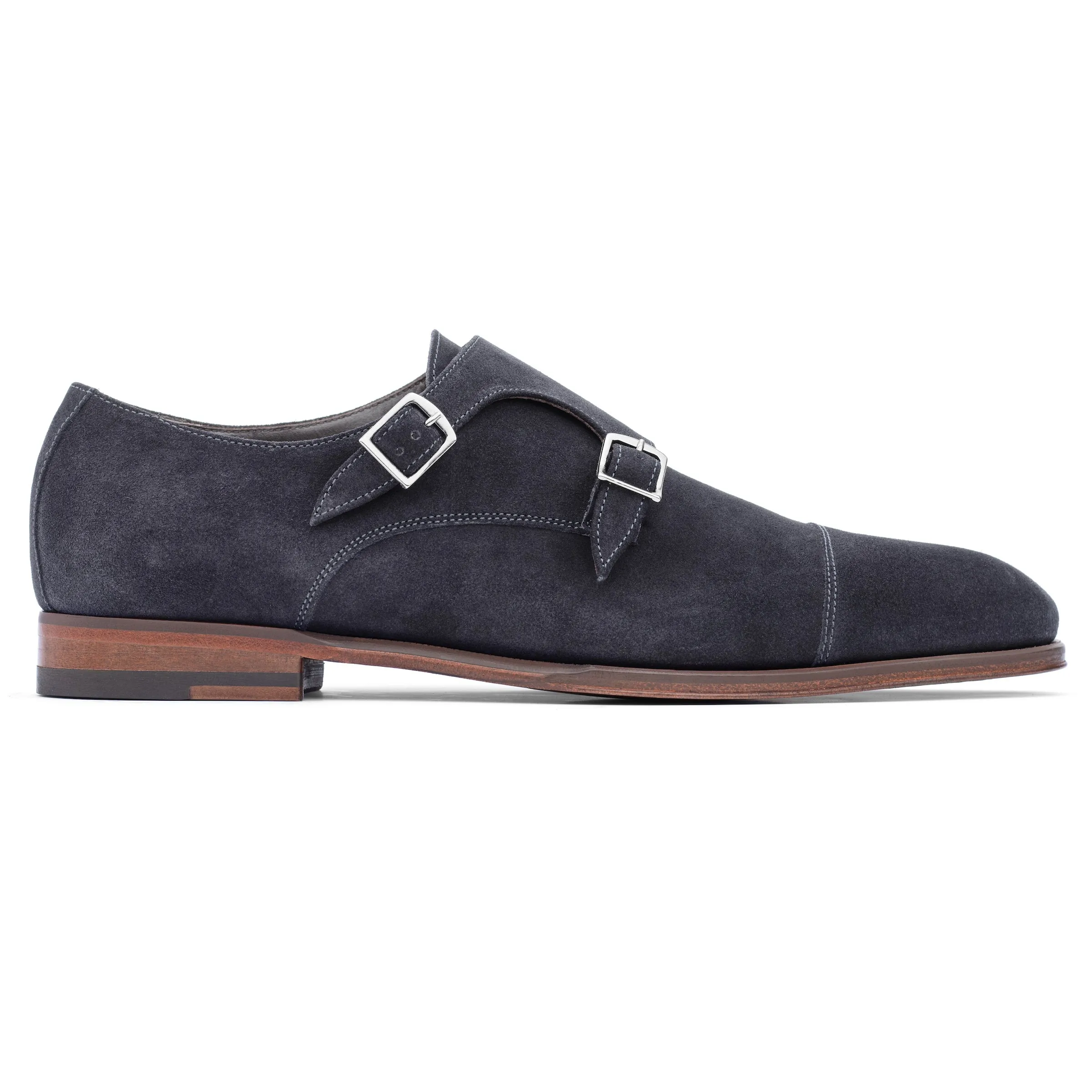 Addison Navy Blue Suede Double Buckle Monkstrap