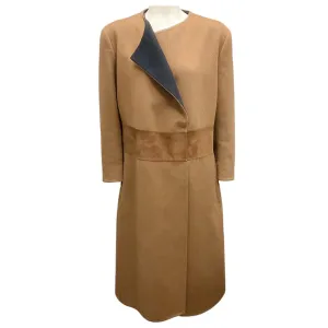 Akris Brown / Black Suede Trimmed Cashmere Coat