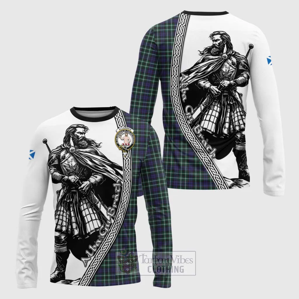 Allardice Tartan Clan Crest Long Sleeve T-Shirt with Highlander Warrior Celtic Style