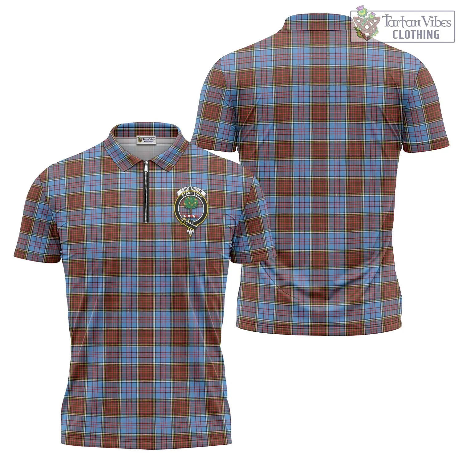 Anderson Modern Tartan Zipper Polo Shirt with Family Crest