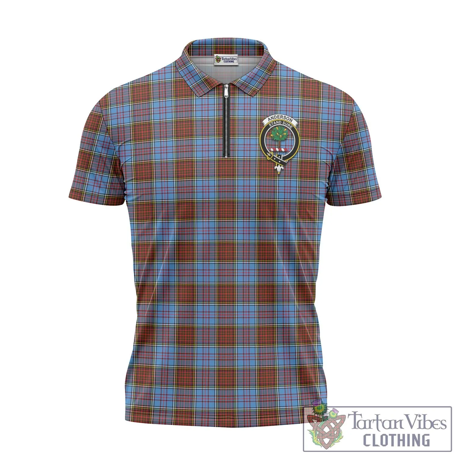 Anderson Modern Tartan Zipper Polo Shirt with Family Crest