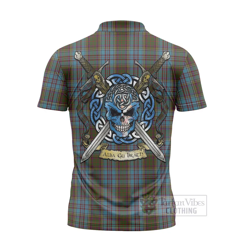 Anderson Tartan Zipper Polo Shirt with Family Crest Celtic Skull Style