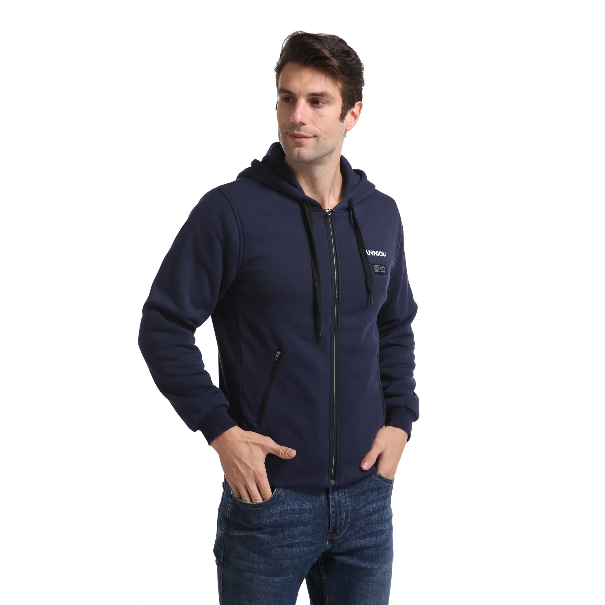 Anniou Men's Navy Heated Zip Up Hoodie