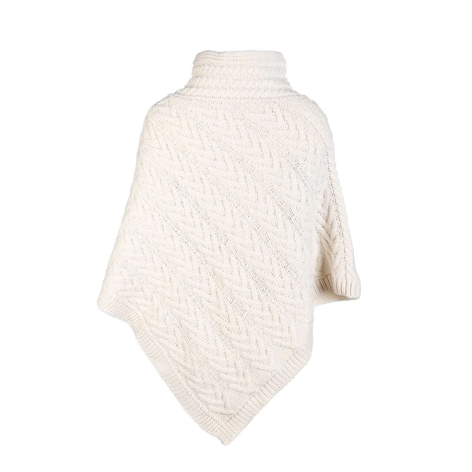 Aran Cable Button Shawl Neck Poncho