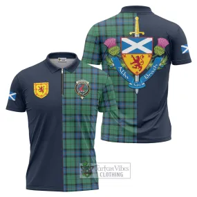 Armstrong Ancient Tartan Zipper Polo Shirt Alba with Scottish Lion Royal Arm Half Style