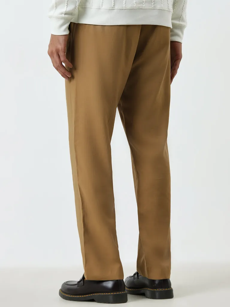 Ascot Tan Pleated Relaxed-Fit Mid-Rise Chinos