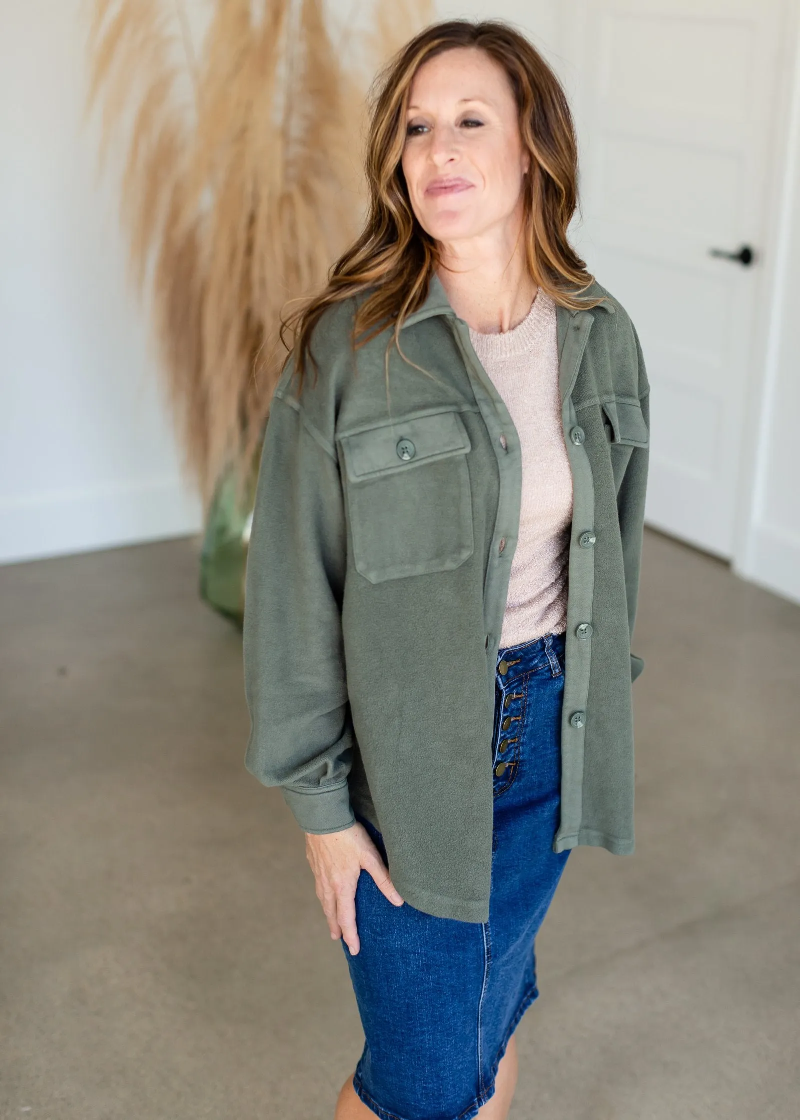 Austen Oversized Dusty Olive Washed Shacket - FINAL SALE