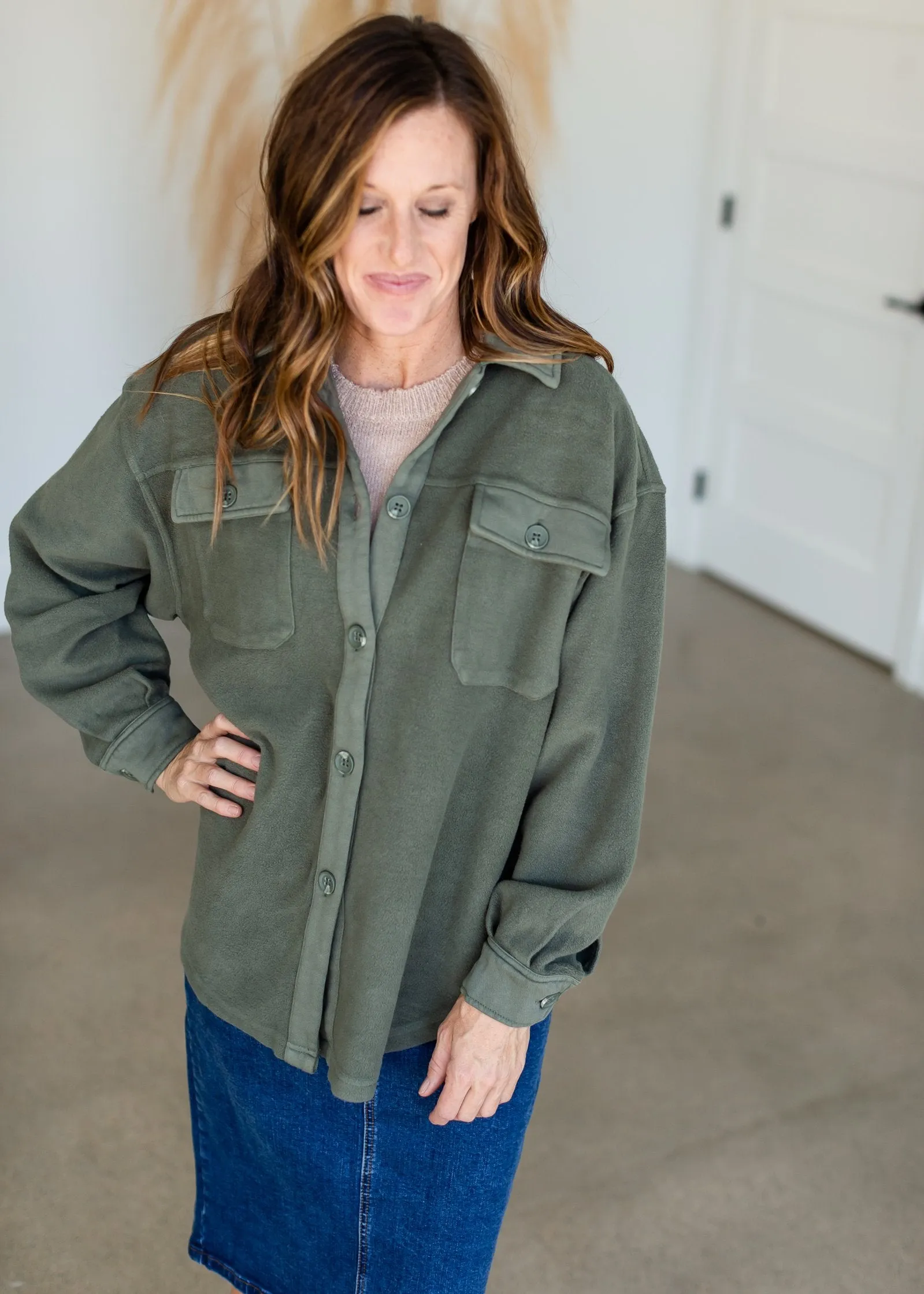 Austen Oversized Dusty Olive Washed Shacket - FINAL SALE