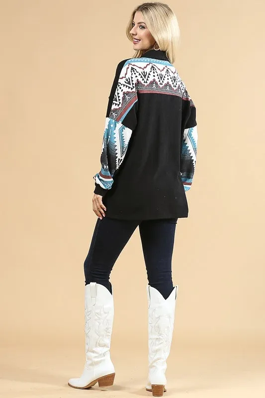 AZTEC PRINT COLOR BLOCK BUTTON DOWN SHACKET