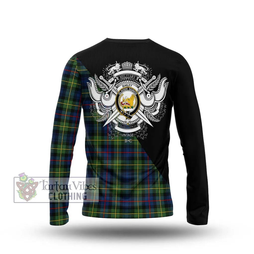 Bailey Modern Tartan Long Sleeve T-Shirt with Family Crest and Military Logo Style