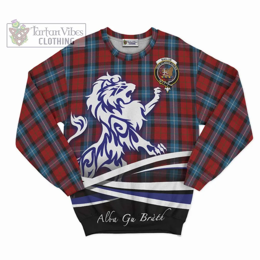 Baillie of Polkemmet Red Tartan Sweatshirt with Alba Gu Brath Regal Lion Emblem