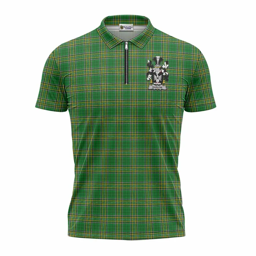 Barlow Irish Clan Tartan Zipper Polo Shirt with Coat of Arms