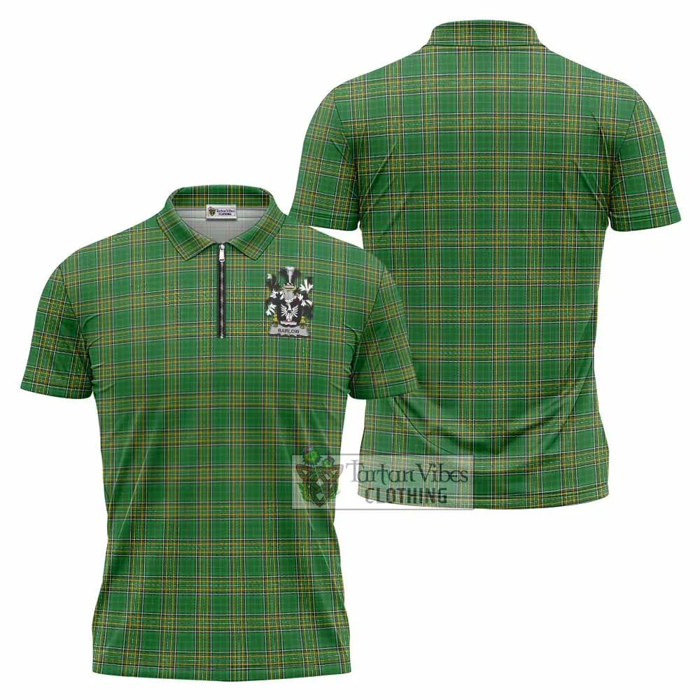 Barlow Irish Clan Tartan Zipper Polo Shirt with Coat of Arms