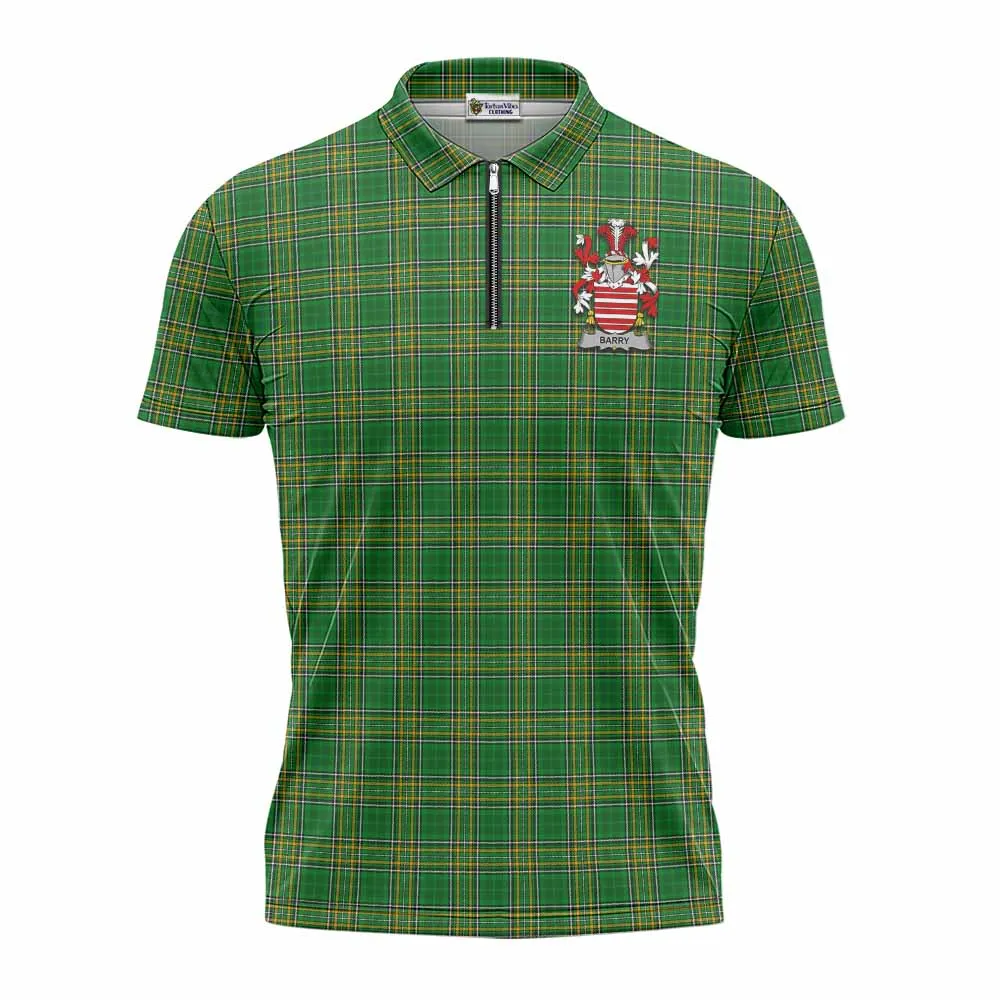 Barry Irish Clan Tartan Zipper Polo Shirt with Coat of Arms