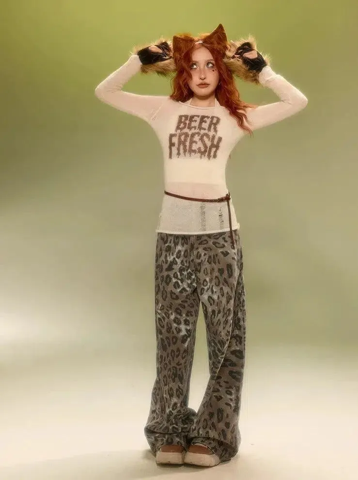 Beer Heavy Straight Leopard Print Pants