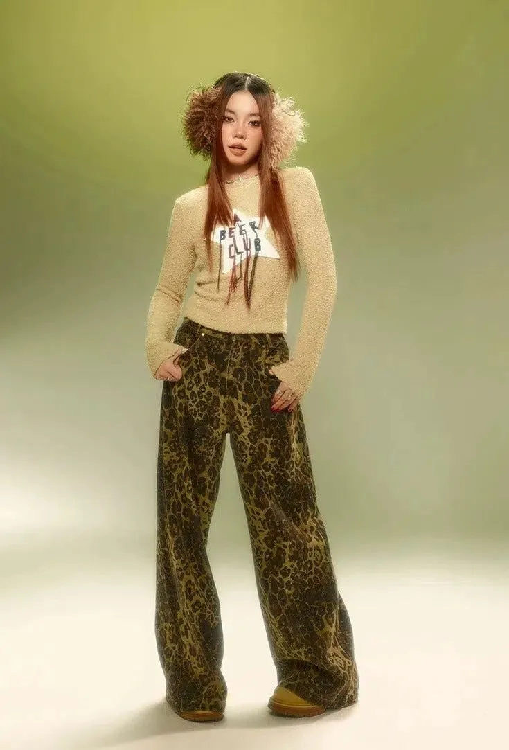 Beer Heavy Straight Leopard Print Pants