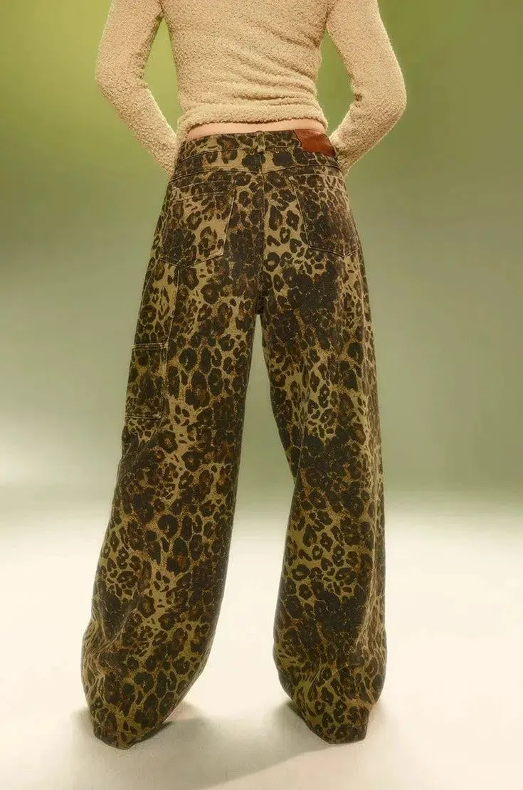 Beer Heavy Straight Leopard Print Pants