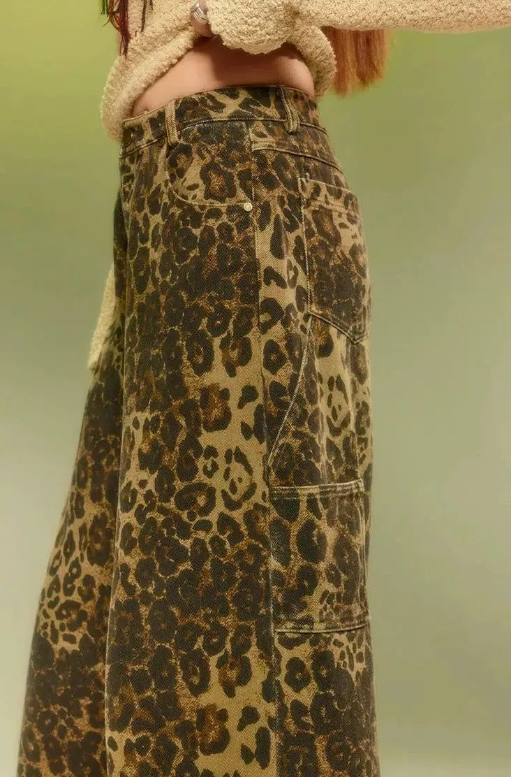 Beer Heavy Straight Leopard Print Pants