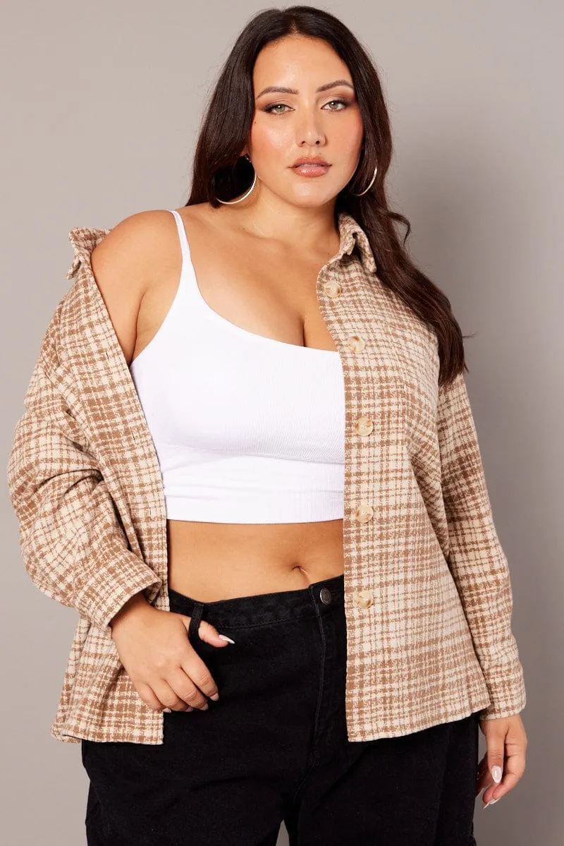 Beige Check Oversized Shacket