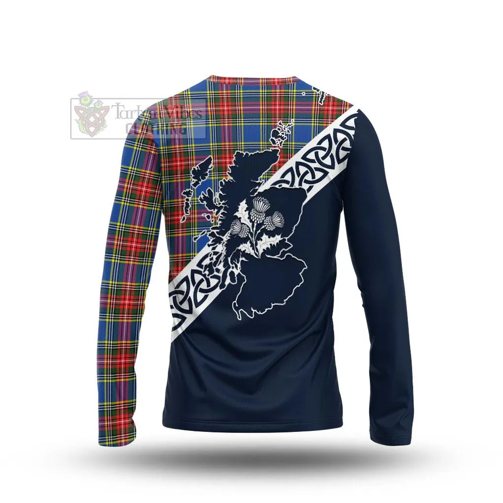 Bethune Tartan Long Sleeve T-Shirt Featuring Thistle and Scotland Map