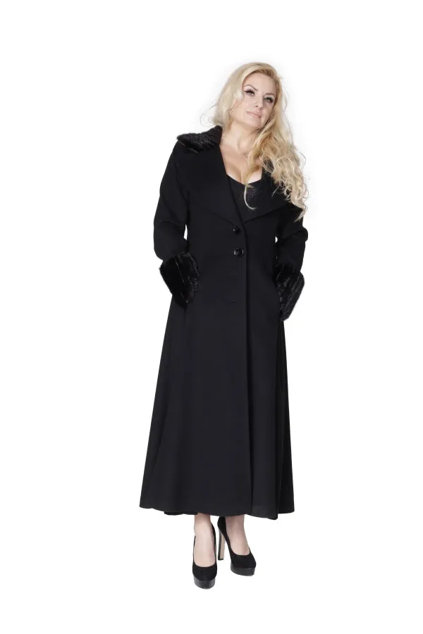 Black Cashmere Coat with Mink Collar & Cuffs