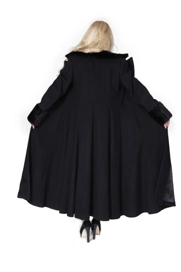 Black Cashmere Coat with Mink Collar & Cuffs