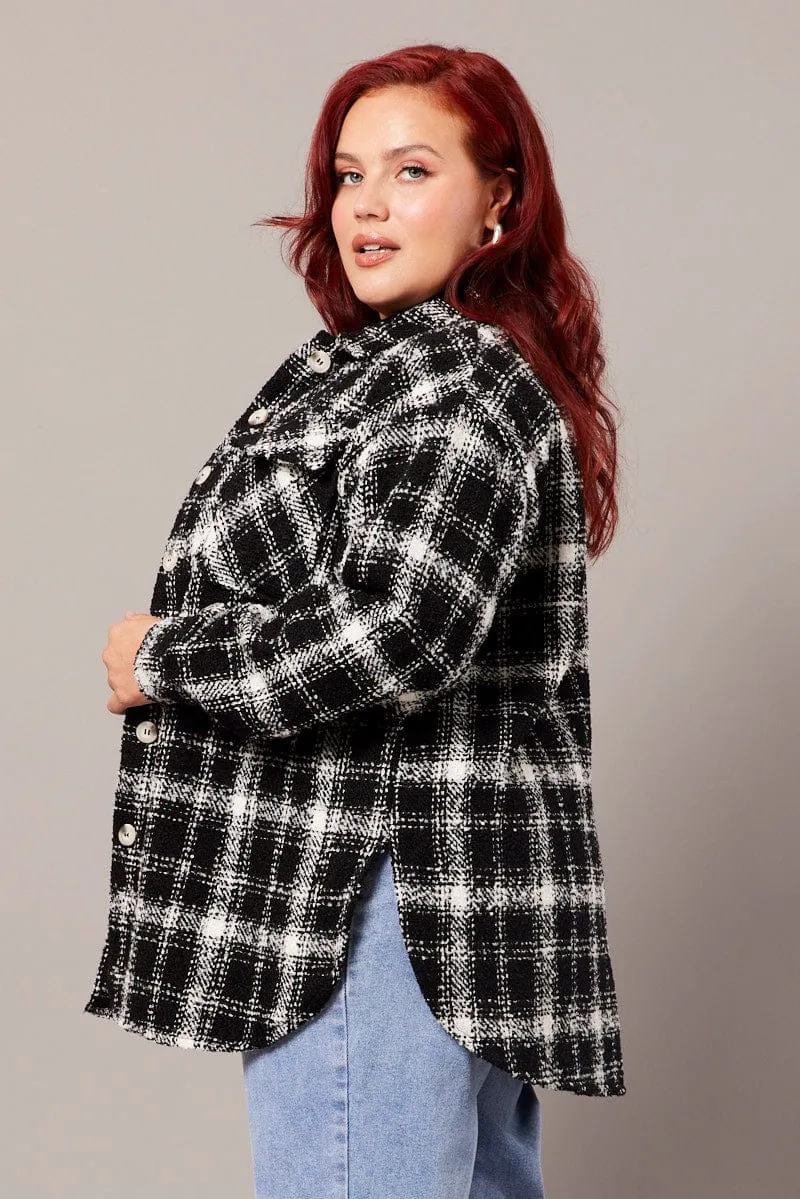 Black Check Relaxed Shirt Long Sleeve Shacket