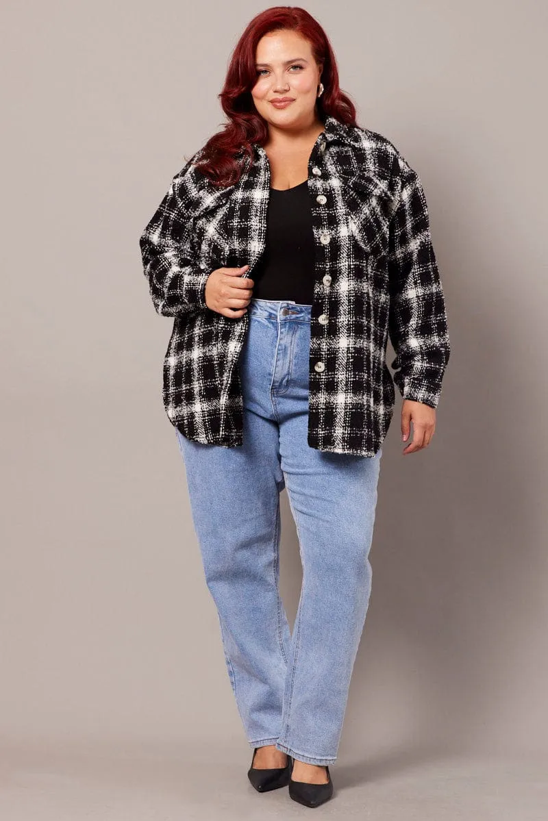 Black Check Relaxed Shirt Long Sleeve Shacket