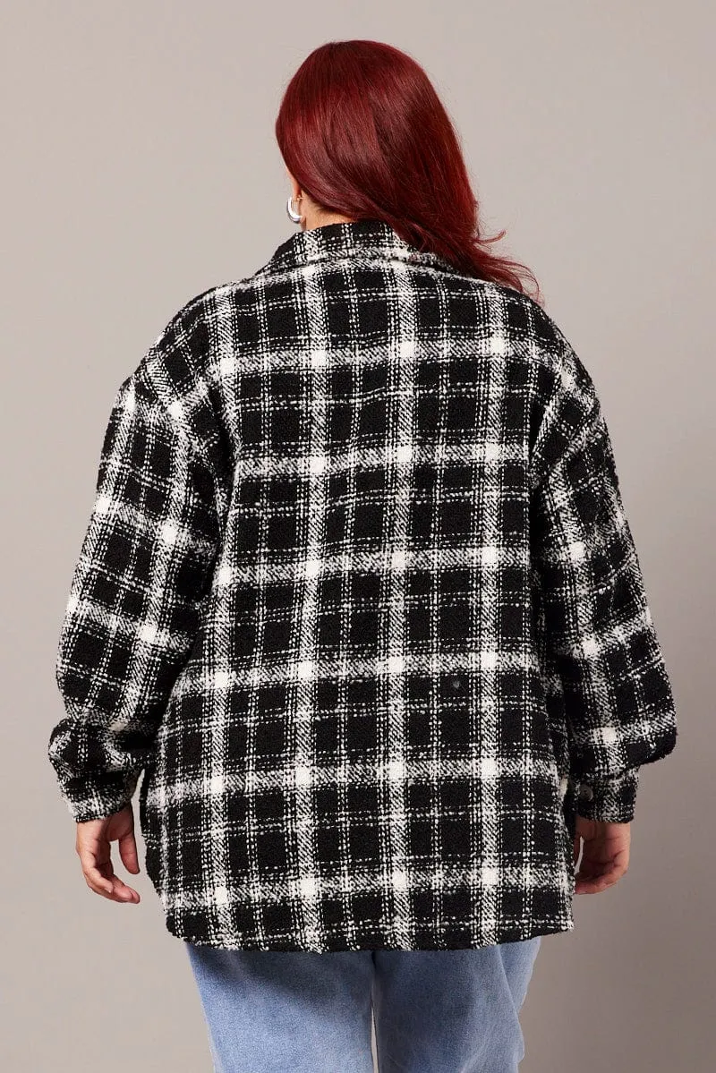 Black Check Relaxed Shirt Long Sleeve Shacket