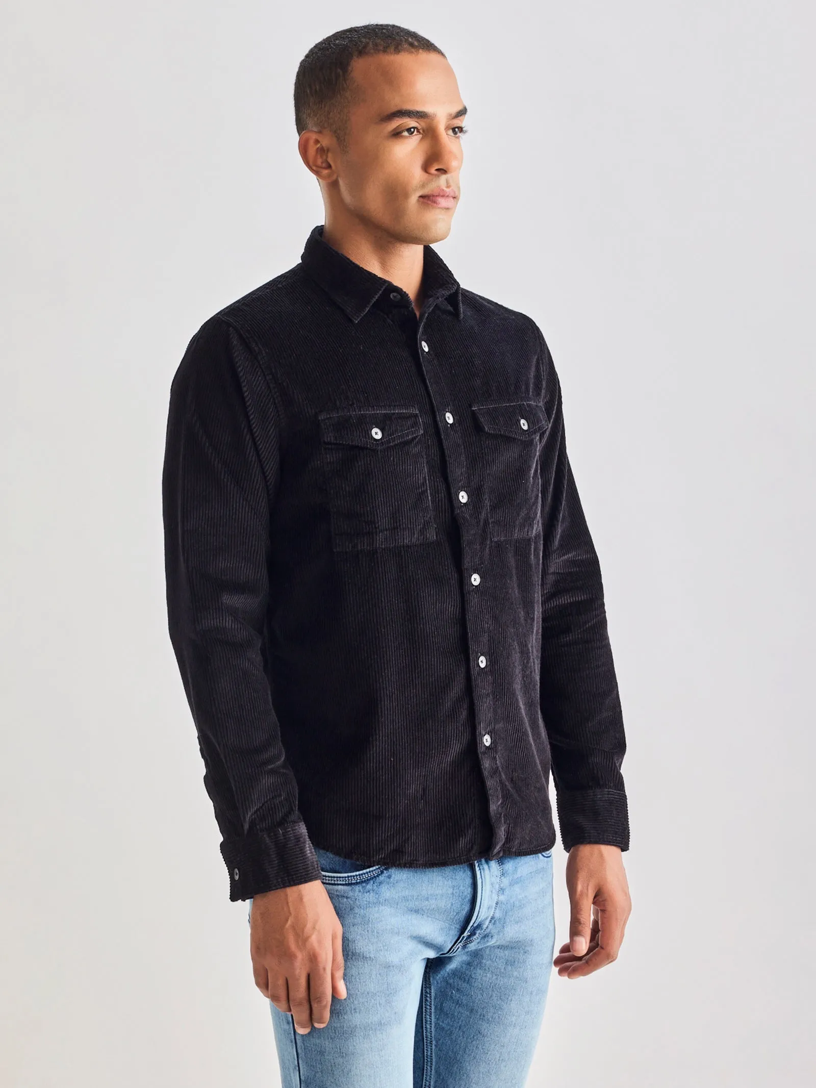 Black Corduroy Over Shirt