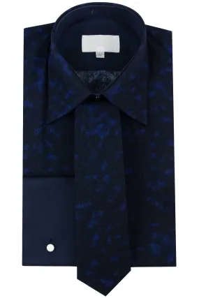 Black Forward Point Collar Shirt With Blue Pattern